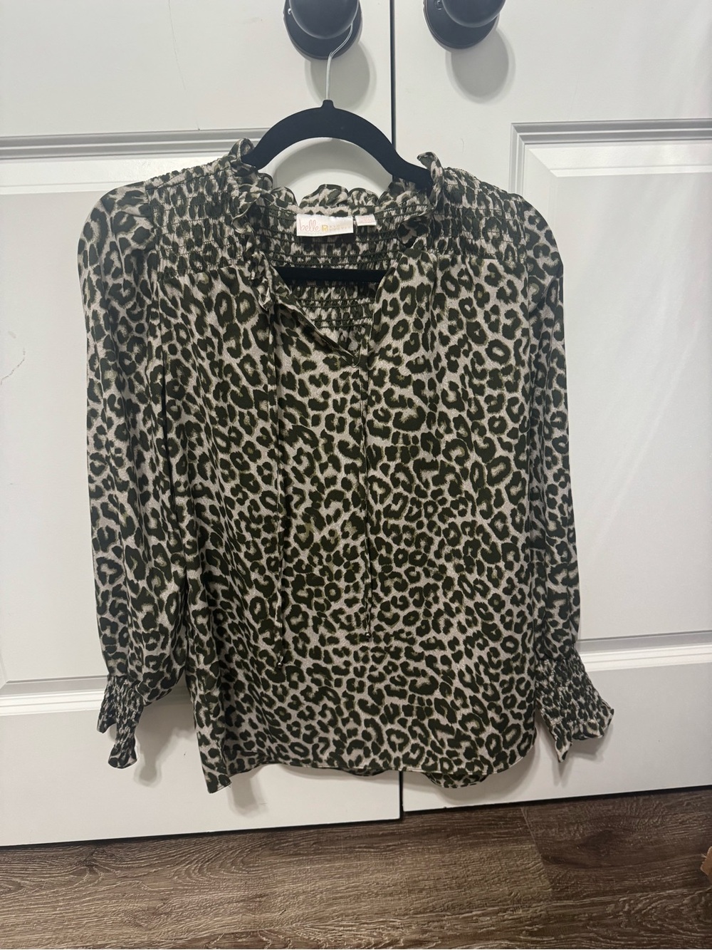 Belle by Kim Gravel Leopard Print Blouse in Green and Black